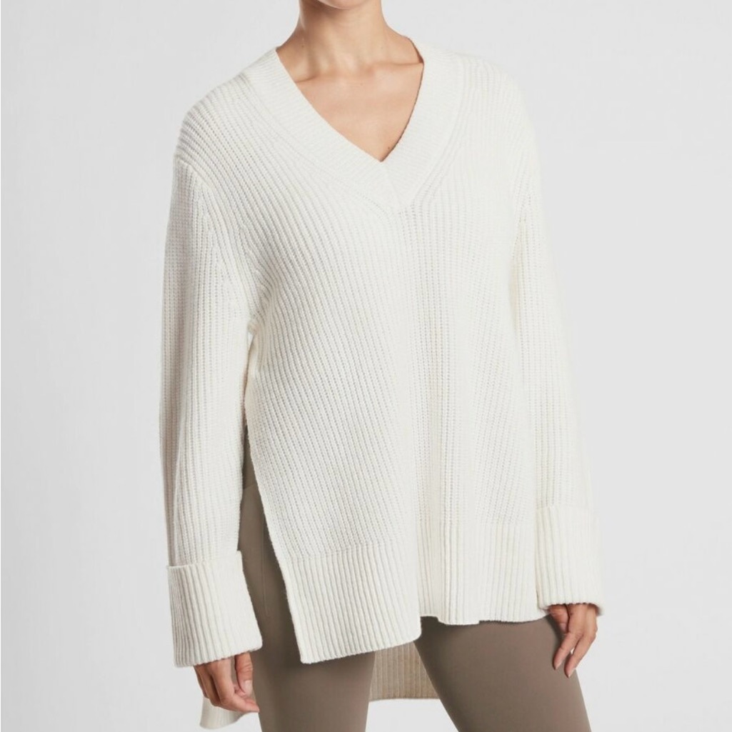 Nwt Athleta Oversized Fit Shasta V Neck Wool Blend Sweater, Dove, Small